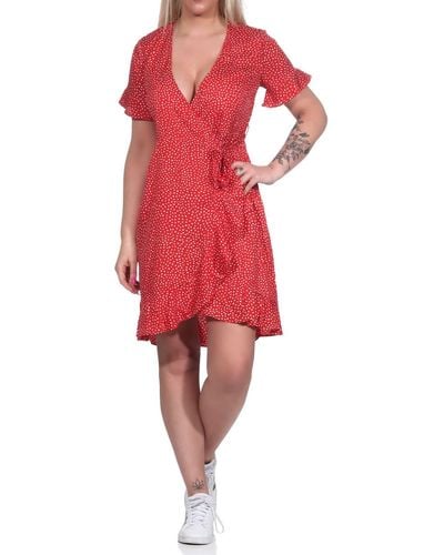 Vero Moda Wickel-Kleid VMHenna Wrap Gepunktetes Mini-Kleid 10252951 Goji Berry: Tiny dots S - Rot