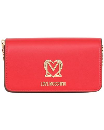 Love Moschino Bags Pochette Red Clutch Bag With Strap In Chain Smart Heart Fall Winter 2022/23 100% Polyurethane Jc5698pp0fkq0 500