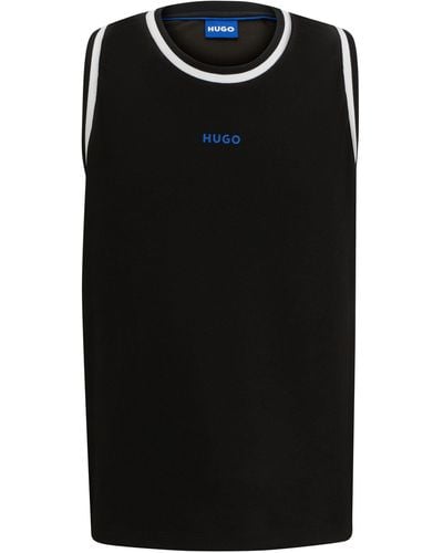 HUGO Mesh Tank Top With Contrast Logo And Stripes - Black