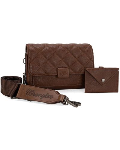 Wrangler Crossbody Purse For Small Wallet Purse With Strap And Envelope Clutch Leather Shoudler Bag - Brown