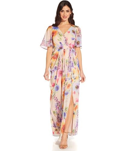 Adrianna Papell Womens Floral Printed Chiffon Gown Special Occasion Dress - Multicolor