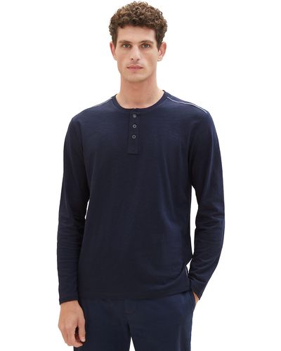 Tom Tailor Basic Langarmshirt mit Henley-Ausschnitt - Blau