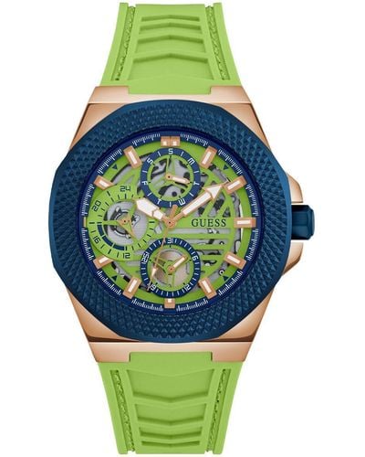 Guess Lime Green Strap Blue Dial Two-tone