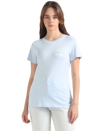 Calvin Klein T-Shirts Kurzarm 2-Pack Monologo Slim Tee Rundhalsausschnitt - Blau