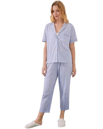 Women'secret Pijama Camisero 100% algodón Capri Rayas Azules