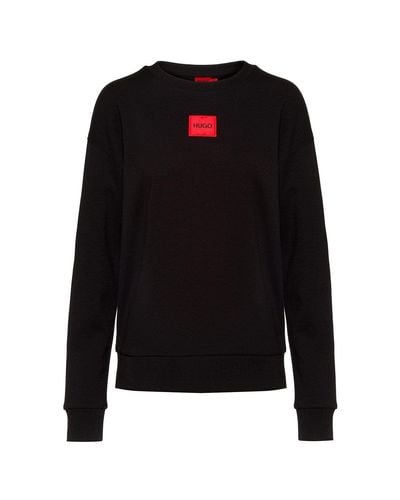 HUGO Regular-fit Cotton Sweatshirt With Logo Label - Black