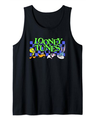 Amazon Essentials Looney Tunes Checkerboard With Characters Tank Top Black