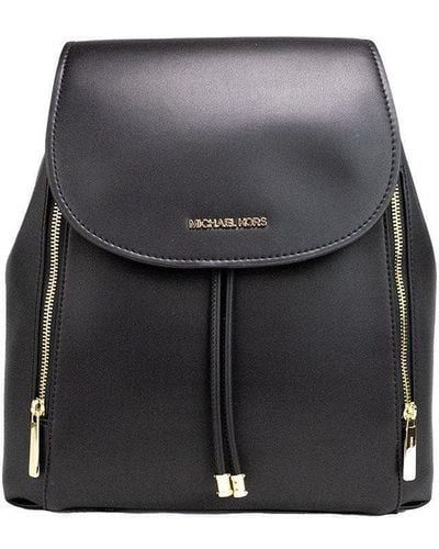 Michael Kors Phoebe Medium Smooth Leather Drawstring Flap Backpack Bookbag - Black