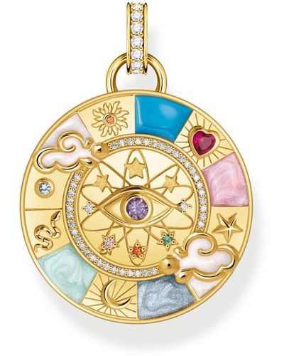 Thomas Sabo Gold-plated Pendant Wheel Of Fortune With Cold Enamel And Stones 925 Sterling Silver - Metallic