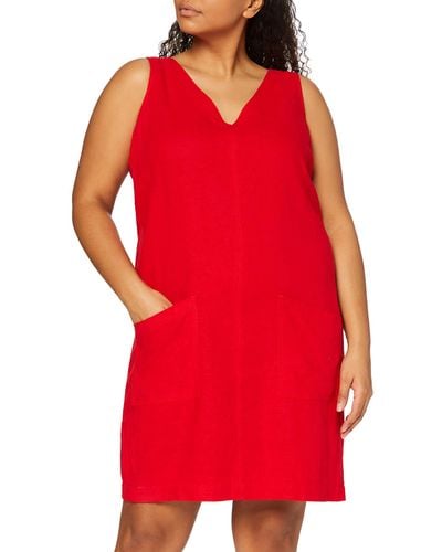 FIND Vestido Corto Evasé de Lino Mujer - Rojo