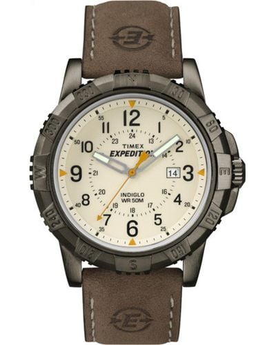 Timex T49990 Expedition Rugged Metal Brown/natural Leather Strap Watch - Multicolor