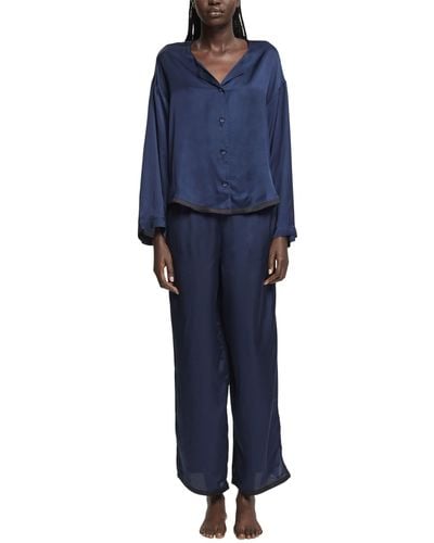 Esprit Bodywear Satin Colour Block Cve Pyjama Pyjamaset - Blauw