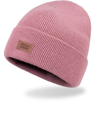 Levi's Classic Warm Winter Knit Beanie Cap Fleece Lined For And Beanie Hat - Pink