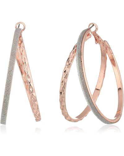 Guess Rose Gold-tone Silver Glitter Paper Double Hoop Earrings - White