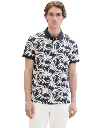 Tom Tailor Basic Poloshirt mit sommerlichem Allover-Print - Weiß