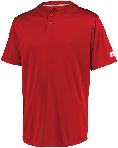Russell 2-button Baseball Jersey-short Sleeve Moisture-wicking Dri-power Performance Shirt - Red