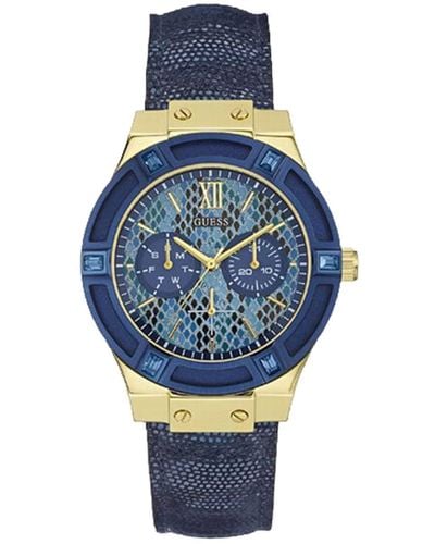 Guess Jet Setter Horloge Analoog Kwarts Met Kunstlederen Armband W0289l3 - Blauw