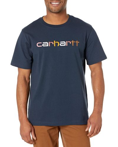 Carhartt Relaxed Fit Heavyweight Short-Sleeve Logo Graphic T-Shirt - Blau