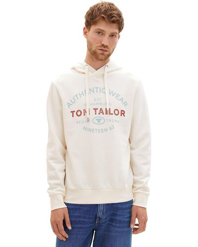Tom Tailor Basic Hoodie Sweatshirt mit Logo-Print - Weiß