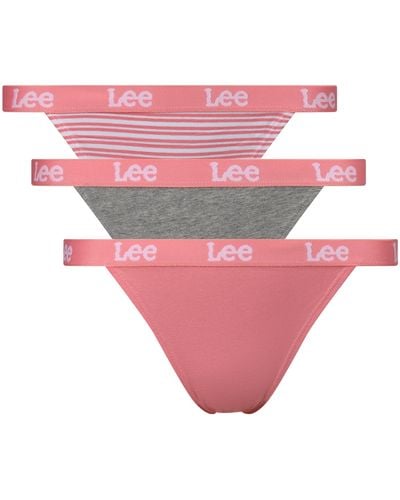 Lee Jeans S Cotton Tanga Briefs in Pink/Stripes/Grey | Soft