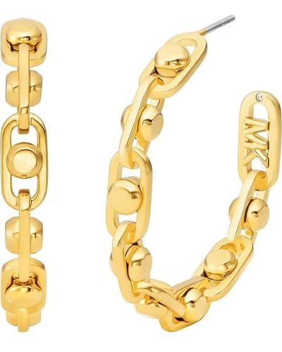 Michael Kors Mk Astor Medium Precious Metal-Plated Brass Link Hoop Earrings - Metallic