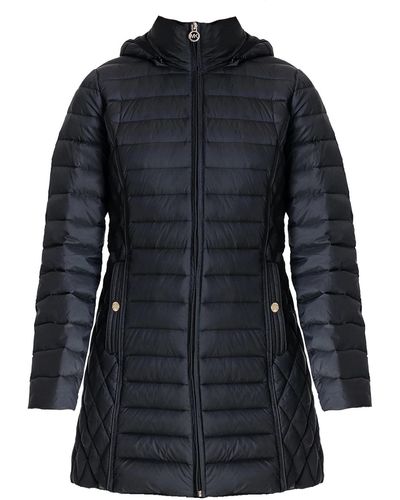 Michael Kors Hooded Down Packable Jacket Coat With Removable Hood - Blue