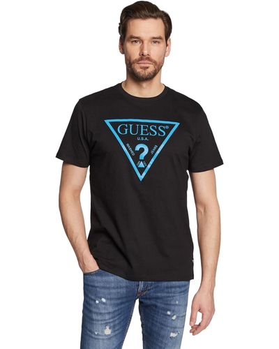 Guess T-shirt Bsc Reflective Logo - Blauw