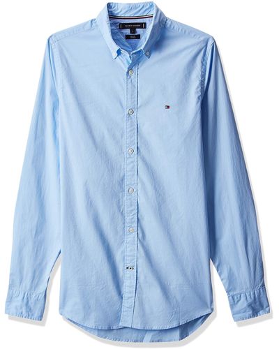 Tommy Hilfiger Core Stretch Slim Poplin Shirt Chemise Casual - Bleu