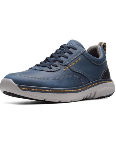 Clarks Pro Lace S Wide Fit Trainers 9.5 Navy Leather - Blue