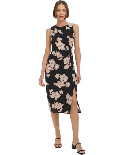 Tommy Hilfiger Sleeveless Round Neck Floral Print Jersey Dress - Black