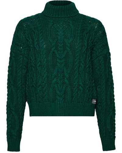 Superdry Vintage HIGH Neck Cable Knit Polo-Pullover, - Grün