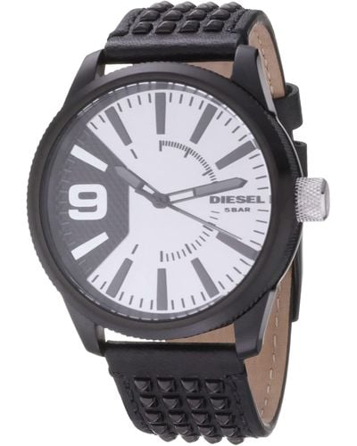 DIESEL Rasp 3 Hand Leather Watch - Dz1963, Black, One Size, Rasp 3 Hand Leather Watch - Dz1963 - Grey