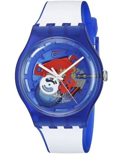 Swatch Analog Quarz Uhr mit Silikon Armband SUON112 - Blau