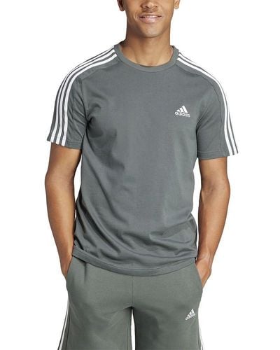 adidas Essentials Single Jersey 3-Stripes Tee T-Shirt à ches Courtes - Gris