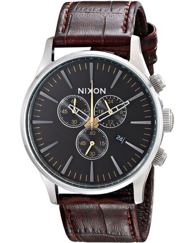 Nixon A4051887 Sentry Stainless Steel Watch With Brown Leather Band