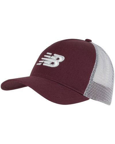 New Balance , , Sports Essential Trucker Hat, Fashion Trucker Mesh Back Cap For Adults, One Size Fits Most, Nb Burgundy - Purple