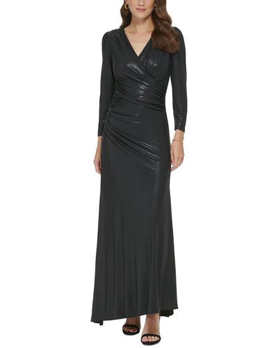 DKNY Side Ruched Glazed Jersey V-neck Dress - Black