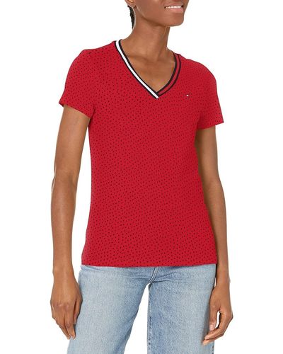 Tommy Hilfiger T-Shirt mit V-Ausschnitt - Rot