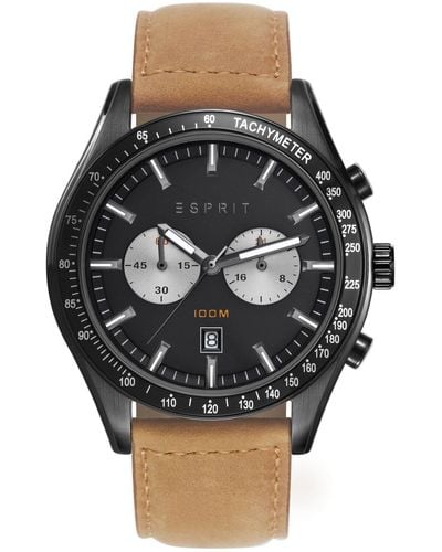 Esprit Chronograph Quartz Watch With Leather Strap – - Multicolour