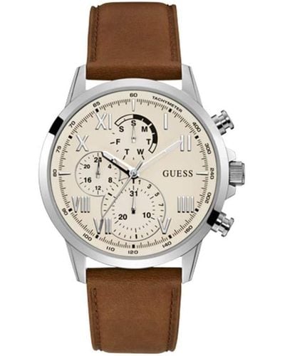 Guess Porter 44mm Brown Leather Band Steel Case Quartz Watch Gw0011g1 - Natural