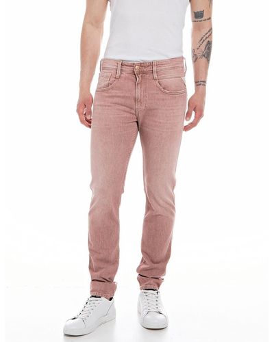 Replay Jeans Uomo Anbass Slim Fit in Denim Comfort - Rosa