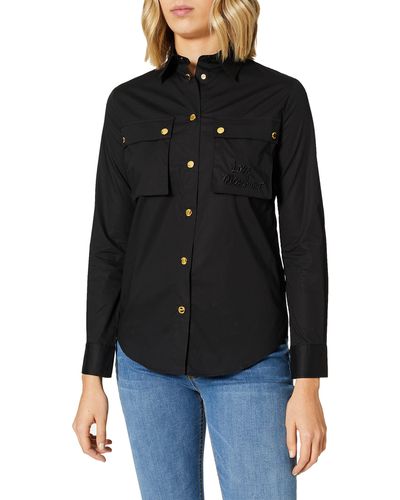 Love Moschino Regular Fit Long-Sleeved Shirt with Golden Snap Buttons And Matching Logo Embroidery Camicia - Nero