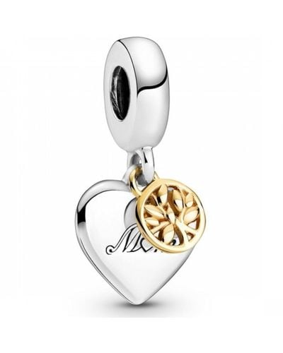 PANDORA 2-tone Family Tree & Heart Charm Pendant In Sterling Silver And 14 Carat Gold - Metallic