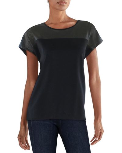 Anne Klein Serenity Knit Dolman Tee With Combo At Yoke - Black