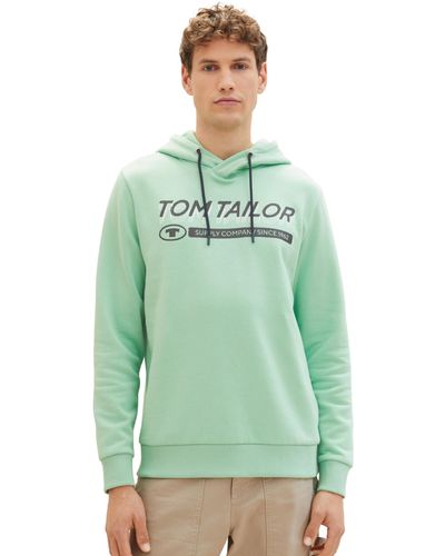 Tom Tailor Hoodie Sweatshirt mit Logo-Print - Grün