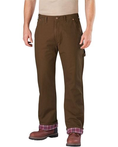 Dickies Relaxed Straight Fit Flannel-lined Carpenter Jean - Brown