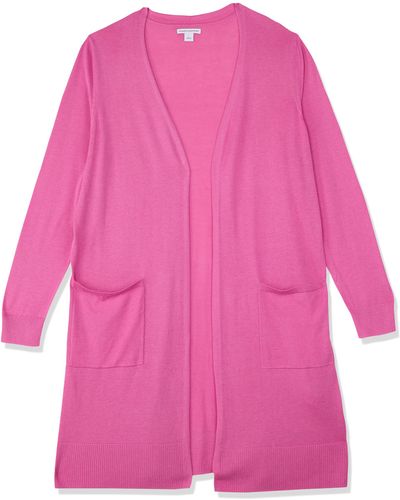 Amazon Essentials Lightweight Longer Length Cardigan Sweater - Pink