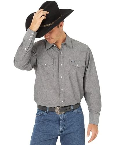 Wrangler Cowboy Cut Western Long Sleeve Snap Work Shirt Washed Finish Button - Grey