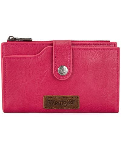 Wrangler Wallet For Bifold Card Holder With Zipper Pocket Ladies Clutch Purse - Red