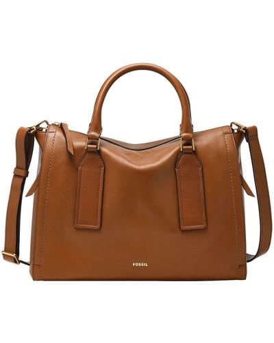 Fossil Parker Leather Satchel Purse Handbag - Brown